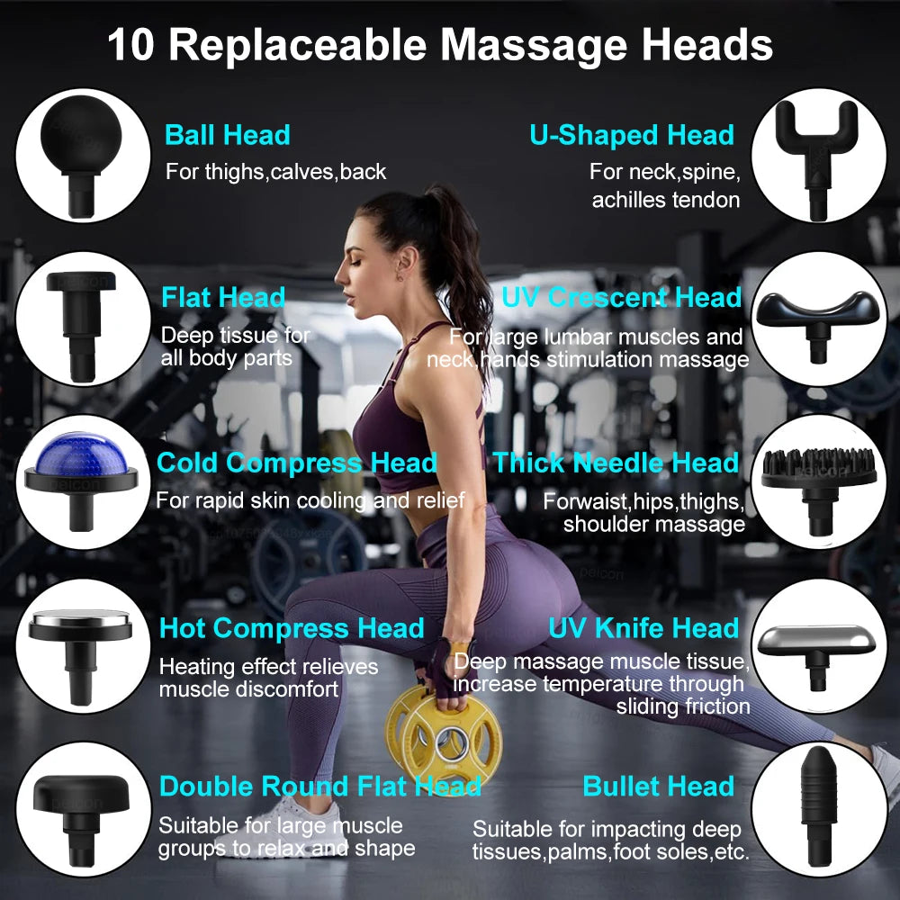 Fascia Gun With Extended Handle Foldable Massage Gun for Neck Back Shoulder Leg Hot Cold Compress Adjustable Body Massagers