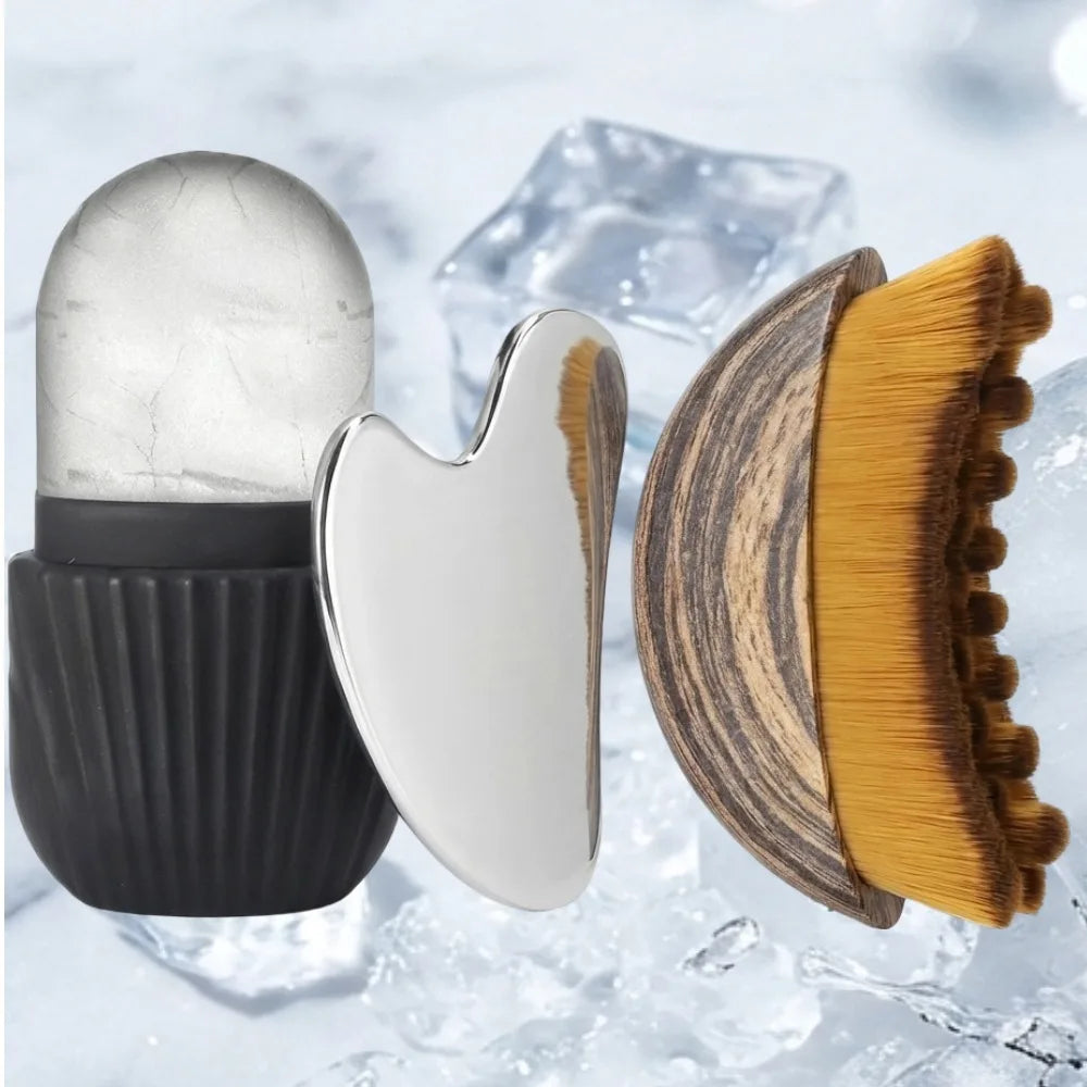 4/1Pcs Stainless Steel Gua Sha Board Ice Face Roller Lymphatic Drainage Face Brush Set Facial Massage Kit Beauty Skin Care Tools