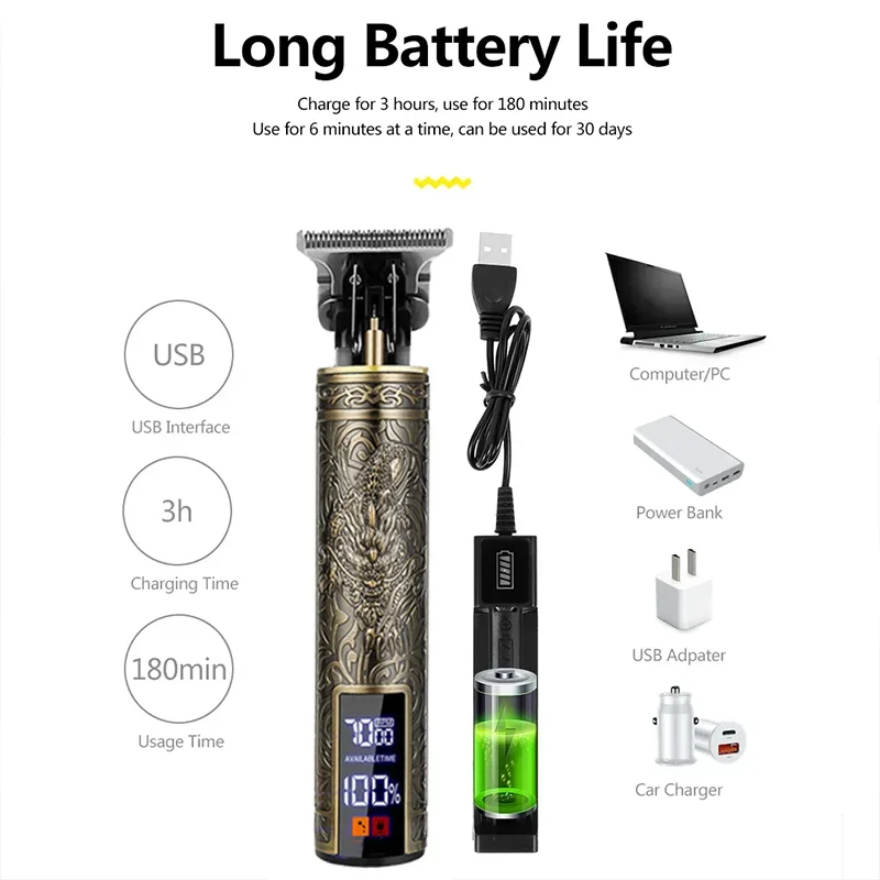 Portable Hairdressing Clipper USB Fast Charging Approaching Zero Gapped Cutting Shaver Man Electric Grooming Kit