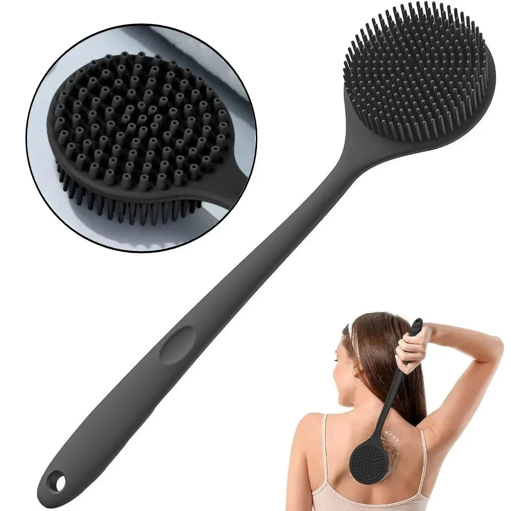 Bath Soft Silicone Back Scrubber Brush Bath Shower Sponge for Scrubbing Brush with Handle Exfoliating Skin Massager Back Washer