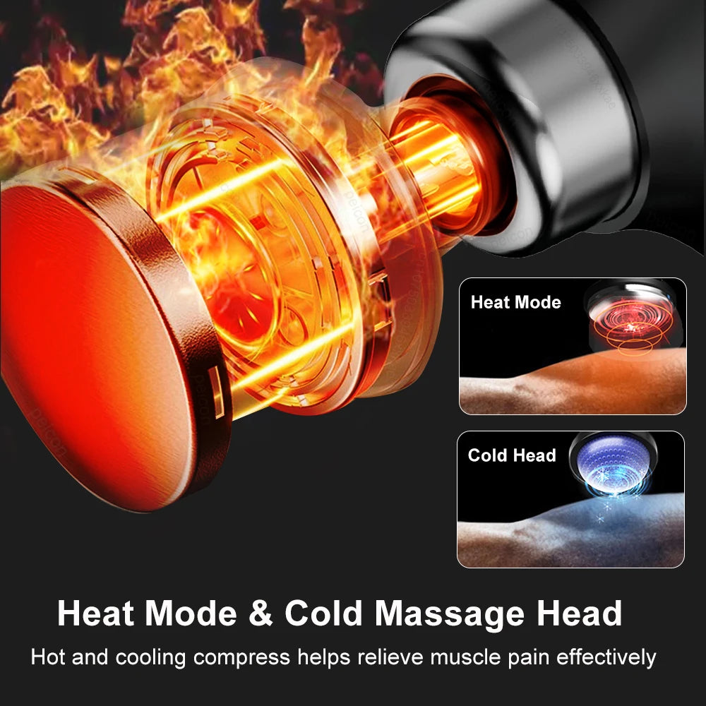 Fascia Gun With Extended Handle Foldable Massage Gun for Neck Back Shoulder Leg Hot Cold Compress Adjustable Body Massagers